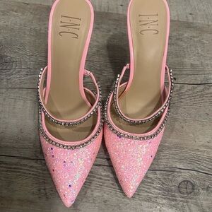 INC International Concepts Pink Glitter Heels- worn once, Barbie vibes!!